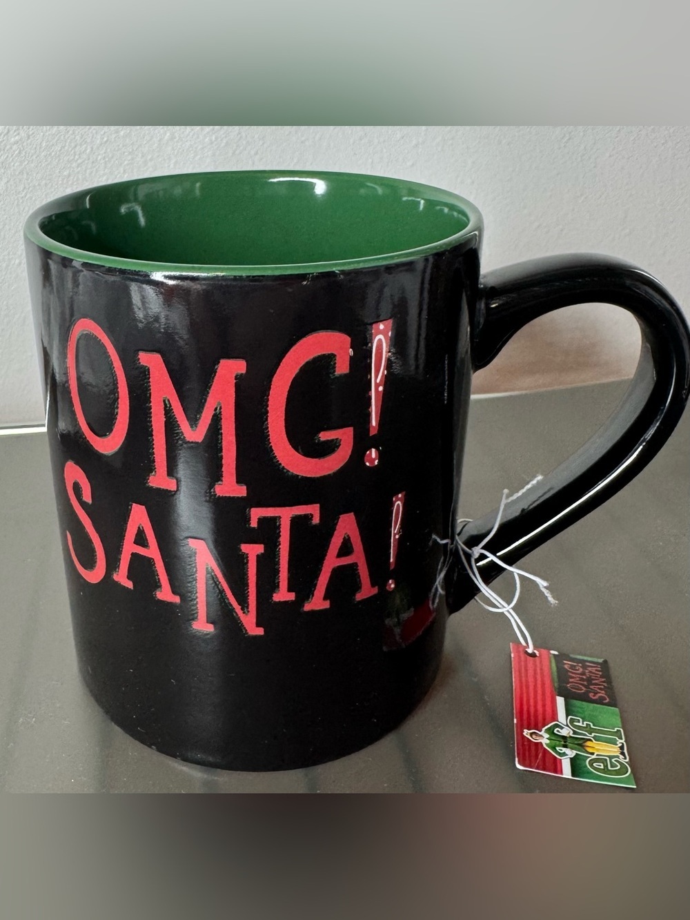 ELF movie Black Green 'OMG! SANTA!' Holiday Ceramic heat reveal Mug Christmas